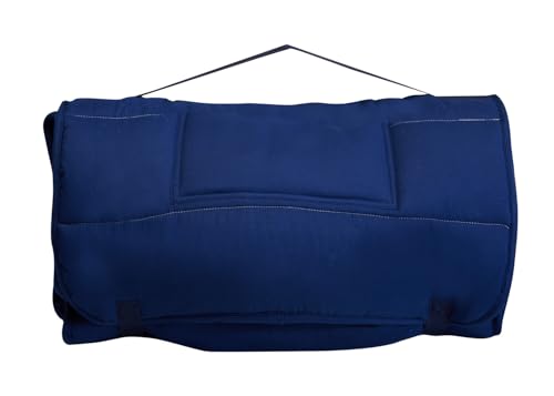 Image of EVERYDAY KIDS Nap Mat with Removable Pillow - Navy - Carry Handle with Straps Closure, Rollup Design, Soft Microfiber for Preschool, Daycare, Travel Sleeping Bag - Ages 3-6 Years