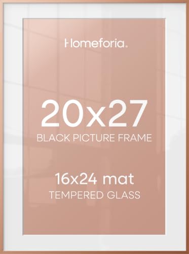 Image of Homeforia 20x27 Picture Frame Rose Gold, High End Metal 20x27 Poster Frames with Mat 16x24 Photo, 20 x 27 Rose Gold Frame Matted to 16 by 24 Print, 27x20 Thin Frame, Tempered Glass, Wall Kit, Set of 1