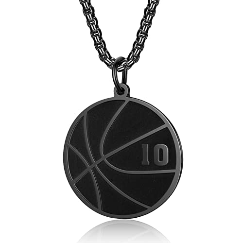 Susook Basketball Number Necklace For Boys Black Stainless Steel Basketball Charm Pendant Personalized Ph4:13 Bible Verse I Can Do All Things Sport Jewelry Gifts For Men(10) #TOP21