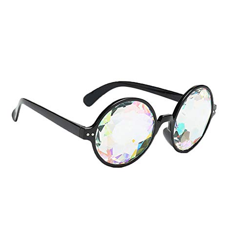 Gafas de prisma Función partido redondo Kaleidoscope Gafas de sol Moda prisma del arco iris Caleidoscopio Gafas Multi con Marco Negro para hombres de las mujeres