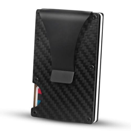 iMounTEK Premium Ultra-Slim RFID Blocking Minimalist Wallet W/Cash Clip. High Capacity, Carbon Fiber, Anti Scan Credit Card Holder Card Protector For Men - BLACK