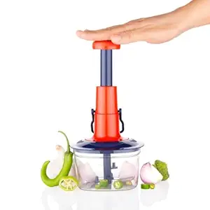 Vegetable Quick Chopper(550ml) and Push Chopper (700ml) 1+1 Combo, Hand-Crank, 3 Blade, Stainless Steel Blades, Break Resistant Plastic, Anti-Skid Base, Manual Dicer, Buttermilk and Eggs Beater