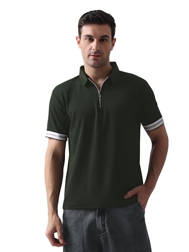 Image of Leriya Fashion T Shirt for Men | Polo T-Shirt for Man | Men's Half Zip Polo | Lightweight Breathable Summer Wear | Textured Knit Casual Stylish Tee | Short Sleeve Smart Casual Top for Man