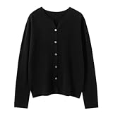 [Aecsoc] レディース カシミヤ100%ニットカーディガン Vネック長袖 暖かい 伸縮性 通勤 日常 プレゼント NZS5080(ブラック,M)