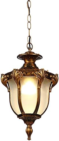 EYBOPB SLAWA Outdoor Pendant Lights, 1-Light 13 in Vintage Exterior Hanging Lantern Fixture, Glass Exterior Pendant Lamp Aluminum Waterproof IP54 for Porch, Patio, Entryway, Bronze