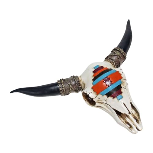 Milageto Decoración de Pared con Artificial, Escultura de Pared de Cuernos Largos, Figura Colgante de Cabeza de Buey Falsa para Dormitorio,