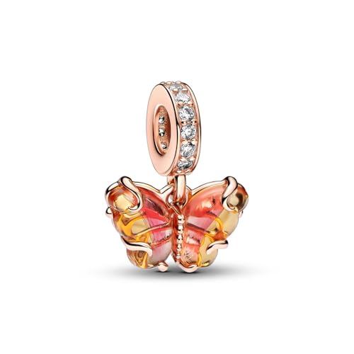 PANDORA Moments Pink & Yellow Murano Glass Butterfly Dangle Charm - 14k Rose Gold-Plated Charm with Cubic Zirconia & Murano Glass - Gift for Her - Includes Gift Box2