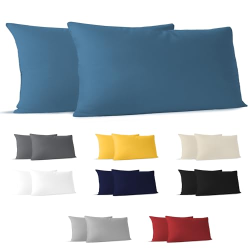 Dreamzie Kissenbezug 40 x 80 (Set mit 2) - 100% Jersey Baumwolle 150 g/qm Kissenbezüge -Blau - Für Kissen 40 x 80 cm - Kissenhülle - Kissenbezug - Resistent und Hypoallergen 1