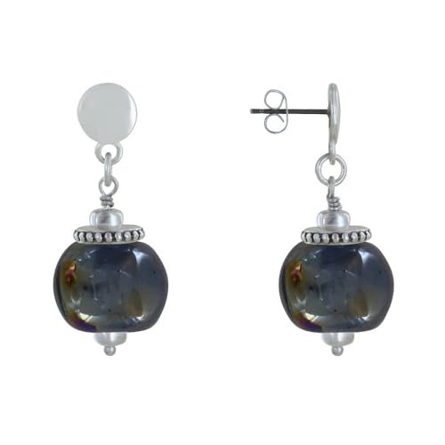 LES POULETTES BIJOUX - Boucles d'Oreilles Clous Métal Argenté et Grosses Perles en Céramique - Noir