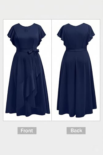 Image of Women Plus Size Wedding Guest Dress - Formal Cocktail Split Ruffle V Neck High Low Party Long Maxi Dresses