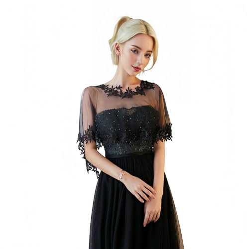Proumhang Chales de Chiffon para Mujeres - Mantones,Capas y Velos Nupciales Elegantes para Novias,Damas de Honor, Fiestas de Promoción y Eventos Especiales Talla única Negro