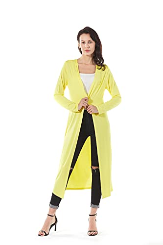 Image of Women's Solid Sweater Essential Duster Long Cascading Open Front Lightweight Blue Cardigan