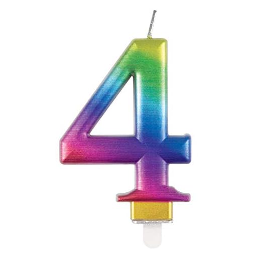 Unique Party 19634 - Vela de cumpleaños (número 4), diseño de arcoíris metálico