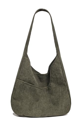 Image of Corduroy Fabric Shoulder Bag Retro Hobo Bag Casual Tote Bag | Multiple Pockets / Wide Strap / Foldable Purse