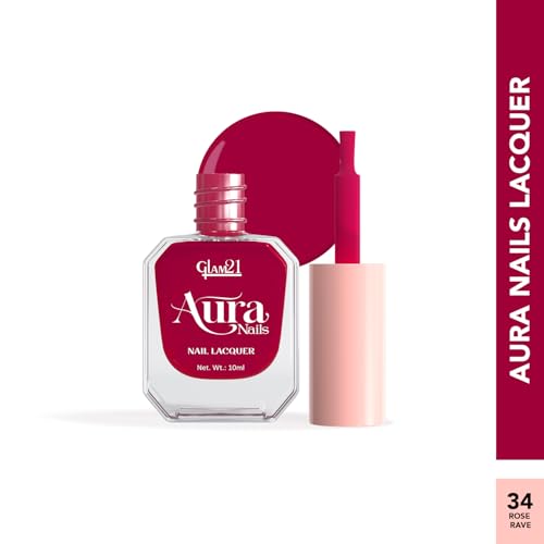Image of Glam21 Aura Nails Nail Lacquer |Long-Lasting, Quick-Dry, High-Shine Nail Enamel|Chip-Free Formula|Smooth Application & Vibrant Finish| 10ml | Pack Of 2 (Taffy Pink & Rose Rave)