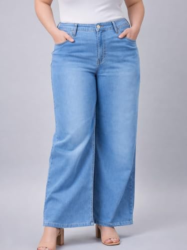 Image of Style Quotient Women Plus Size Black Wide Leg High Rise Stretchable Jeans
