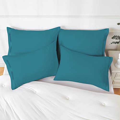 Yiyea Embroidered Pillow Cases King Size Set Of 4, 1800 Thread Egyptian Quality Brushed Microfiber Bed Pillowcases Pillow Protector, Wrinkle, Fade And Stain Resistant (20"X36", Teal) #TOP4