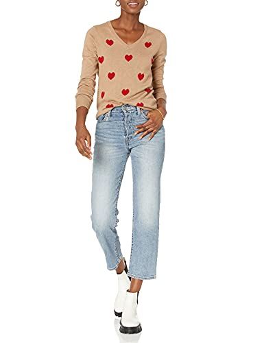 Amazon Essentials Women's Classic-Fit Lightweight Long-Sleeve V-Neck Sweater (Available in Plus Size), Red, Hearts, X-Large - Image 5