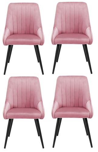 Image of Finch Fox Morris Velvet Dining Chair for Living Room, Bedroom, Home Office with Black Metal Legs in Pink Color (Set of 4)