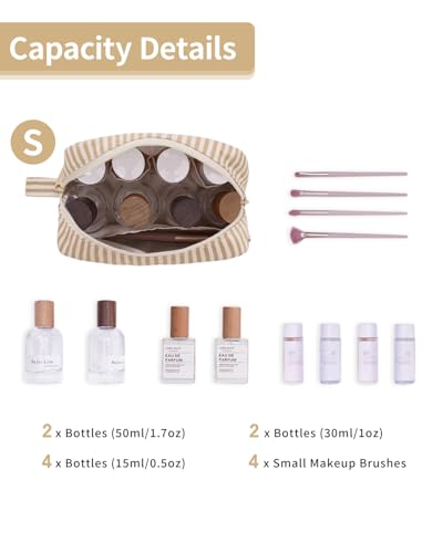 Image of Narwey Small Makeup Bag for Purse Travel Makeup Pouch Mini Cosmetic Bag Zipper Pouch for Women (Brown Stripe, Small)