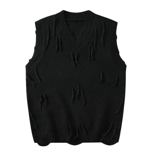 Gilet tricot sans manches col V homme automne hiver lâche décontracté à franges