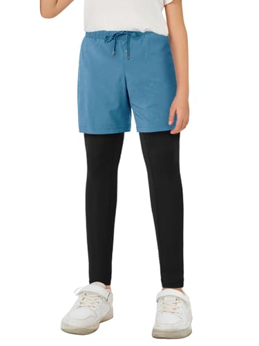 Haloumoning Boys Athletic 2 in 1 Shorts with Leggings Kids Workout Basketball Compression Pants with Zipper Pockets