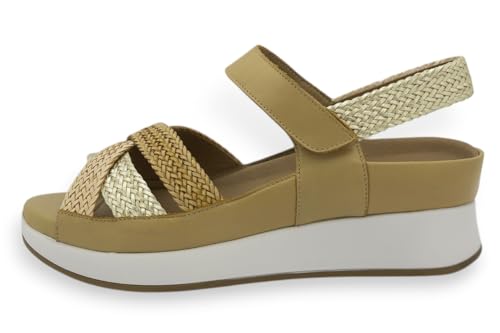 PieSanto - 260425 Sandalia Plantilla Extraíble Trenzado Sand-Platino-Tan para: Mujer talla: 40
