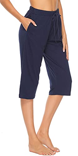 Vlazom Women's Pants Cotton Capri Pajama Sleeping Bottoms Soft Casual Joggers Pants with Pockets