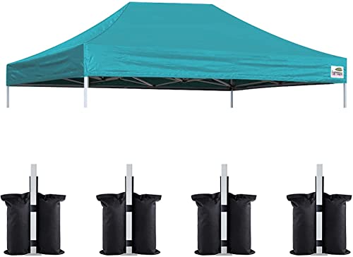 Image of Eurmax USA 10x15 Pop Up Canopy Replacement Top,Universal Instant Canopy Cover ONLY,Heavy Duty UPF 50+ UV Protection,Water & Wind Resistant Tarp,30+ Colors Available,Bonus 4 Sand Bags (Turquoise)