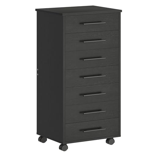 Image of HOOBRO 7-Drawer File Cabinet, Wooden Office Cabinet with Drawers, Mobile Storage Cabinet, for Home Office, Study, Easy Assembly, Black BK07WJ01