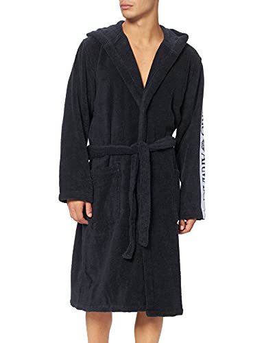 Emporio Armani Logo Jacquard éponge Bathrobe, Marine, S Homme