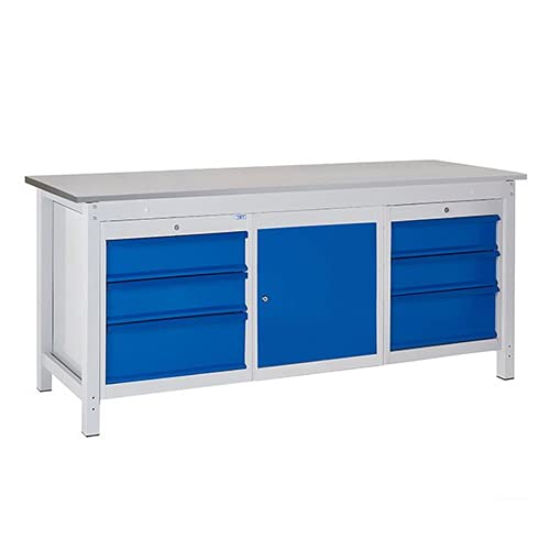 TUFF Heavy Duty Workbench - 1 Cupboard & 6 Drawers - W2000mm (Laminate Worktop)