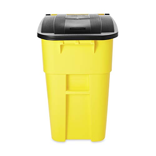 Image of Rubbermaid Commercial Products BRUTE Rollout Heavy-Duty Wheeled Trash /Garbage Can, 50-Gallon, Yellow, for Restaurants /Hospitals /Offices /Warehouses /Garage