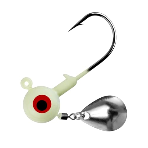 Dr.Fish 10 Pack Underspin Jig Heads Freshwater Swimbait Fishing Jig Spinner Bass Walleye Fishing Hook Colorado Blade Round Bottom Stand up 1/16oz Glow White