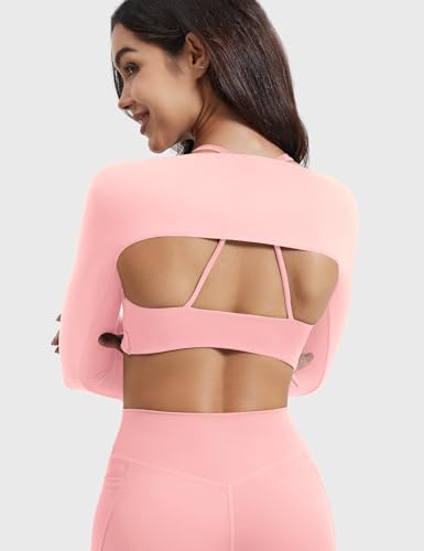Image of YEOREO Women Crop Top Long Sleeve Bolero Open Front Workout Cropped Shirts Sports Shrug