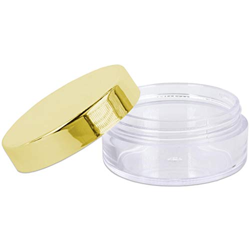 Beauticom 10g/10ml (0.35 Fl Oz) Round Clear Jars with Round Top Lids for Creams, Lotions, Make Up, Powders, Glitters, and more... (Color: Metallic Gold Lid, Quantity: 40 Pieces)