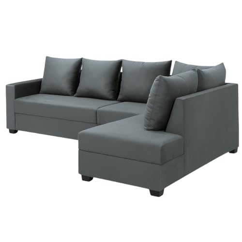 Image of FURNY Gloria 6 Seater Fabric RHS L Shape Sofa Set (Dark Grey) Premium Velvet Finish | Durable Comfort | Ideal for Living Room