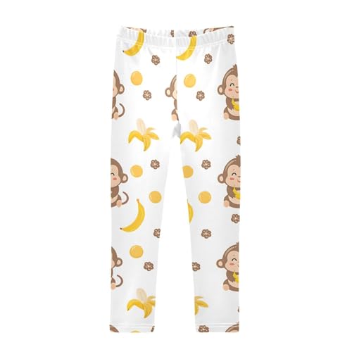ALAZA Girls' Leggings Children's Yoga Pants Skinny Printed Dance Monkey Banana Cute Comfortable 4T