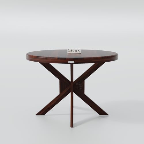 Image of ONIJA Solid Sheesham Wood 4 Seater Rattan Cane Dining Table Set with Cushioned Chairs for Dining Room | Living Room | Home & Office | Hotels Restaurant & Cafe (4 Seater, Walnut Finish)