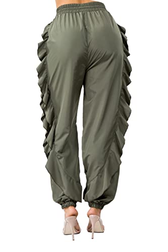 Womens Stretch Lightweight JoggerRuffle Pants Casual Trendy Style2
