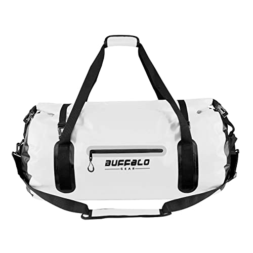 Buffalo Gear Drybag 40L 60L 80L Waterproof Duffle Travel Duffel Dry Bag Heavy Duty Bag for Kayaking, Rafting, Boating, Fishing,Camping (White, 80L)