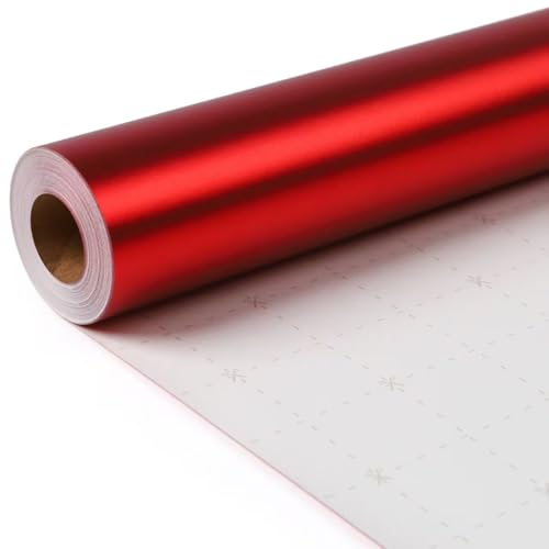 Christmas Wrapping Paper Roll for Xmas Gift Wrap, Luxury Red Foil Present Paper for Secret Santa Claus Ornament Party New Year Festive Holiday, One Roll_Two Packing Pattern (Red)