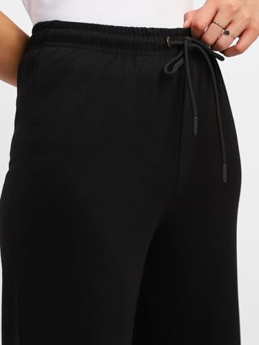 Image of JUNEBERRY Wide Leg Track Pants for Women & Girls (Pure Cotton, Bootcut, Regular Fit, High Rise Trouser, Drawstring, Available in Black, Brown, Navy, Olive Green, Lilac, Beige)