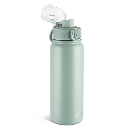 Image of GOPPUS Insulated Water Bottle 20oz Stainless Steel BPA-Free Sports Bottle Ideal for School and Travel Silicone Spout Lid Prevents Leaks, Sweat, and Dust (Light green)