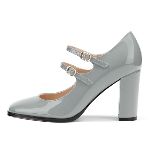 Women's High Heel Mary Jane Single Shoes, Chunky Heel Square Toe Pumps for Women, Closed Toe Work Party Dress Shoes2