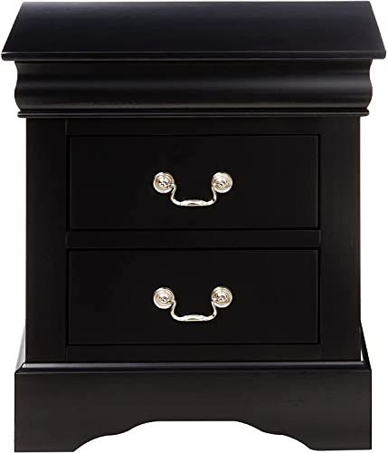 Image of Louis Philippe III Antique Wood Black nightstand with 2 Storage Drawers for Bedroom Living Room and Lounge