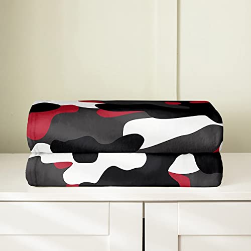 Kids Boys Camo Throw Blanket All Season,Army Camouflage Fleece Blanket For Teens Youth Adult,Black White Militarily Fuzzy Blanket Queen,Abstract Art Colorful Flannel Blanket Living Room Decor #TOP3
