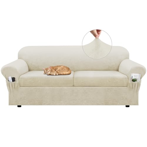 Best Couch Fabric for Pets And Kids: Durable, Stylish, and Easy-to-Clean Choices 6 Pfrstuv Sofa Slipcover with Armrest Pockets 3-Piece Set, Stretch Faux Leather Couch Cover for 2-Cushion Couches(Fits 72-92