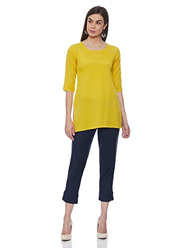Image of BIBA Cotton Blend Solid Regular Casual Pants
