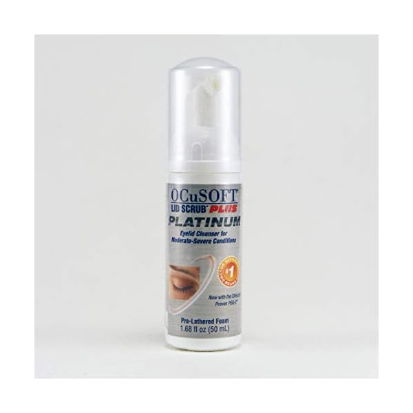 OCuSOFT-Lid-Scrub-Plus-Platinum-Foaming-Eyelid-Cleanser-50-Milliters-Extra-Strength-Cleanser-for-Irritated-Eyelids-Associated-with-Blepharitis-Dry-Eye-Meibomian-Gland-Dysfunction-MGD OCuSOFT Lid Scrub PLUS Platinum Extra Strength Foaming Eyelid Cleanser - Leave-On Eyelid & Eyelash Cleanser with Phytosphingosine to Remove Oil, Dirt & Makeup -1.68 fl oz
